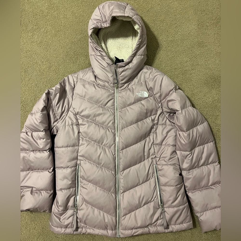 North Face Light Purple Hooded Puffer Jacket